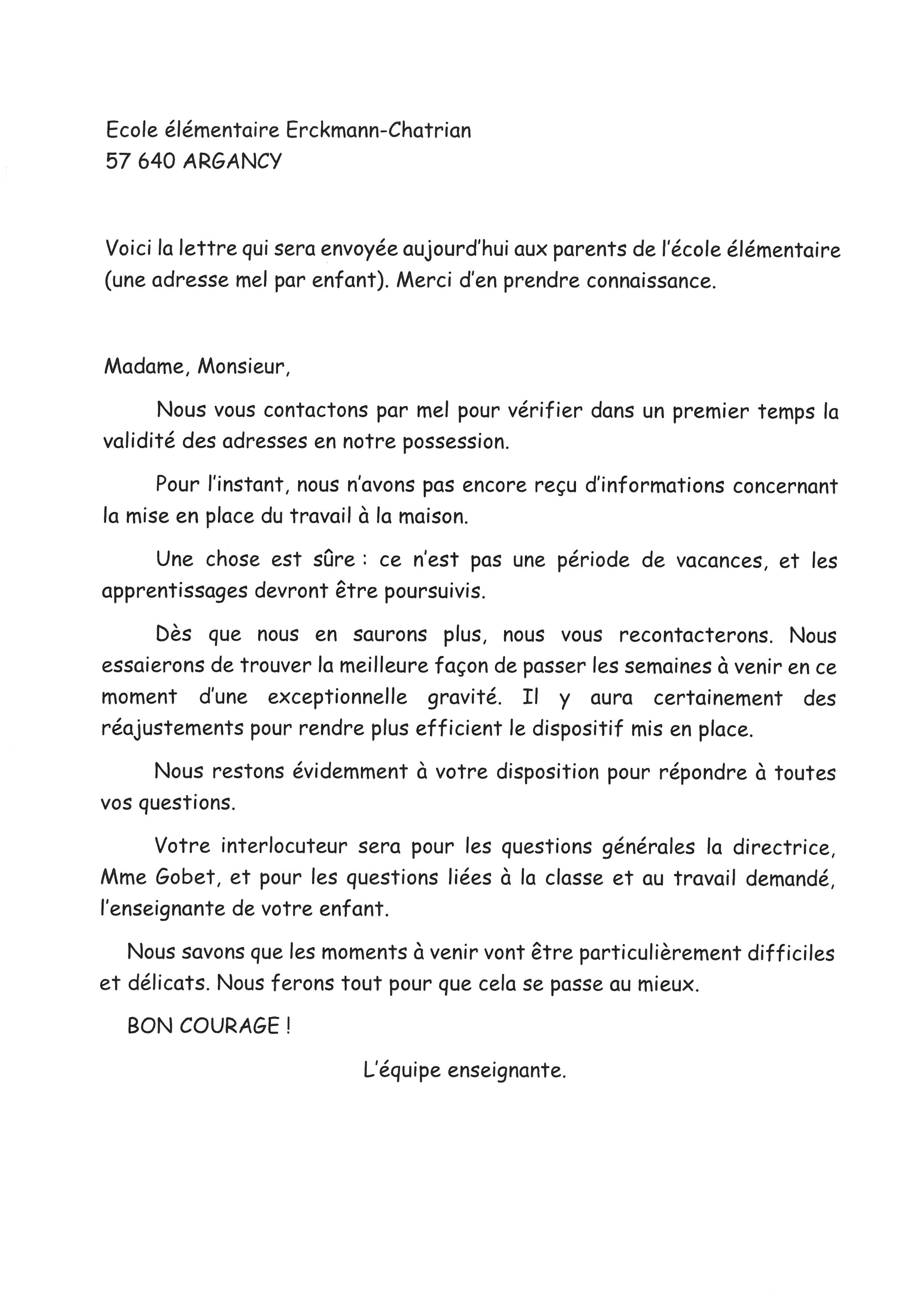 LETTRE AUX PARENTS