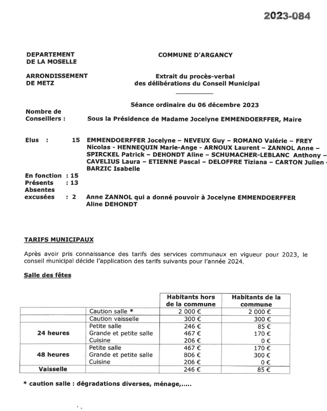 nouveau tarification salle des fetes 2024